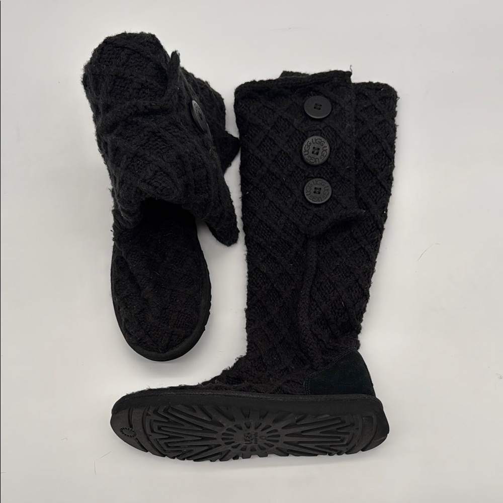 UGG Classic Cardy Knit Knee High Boots, Black, 7